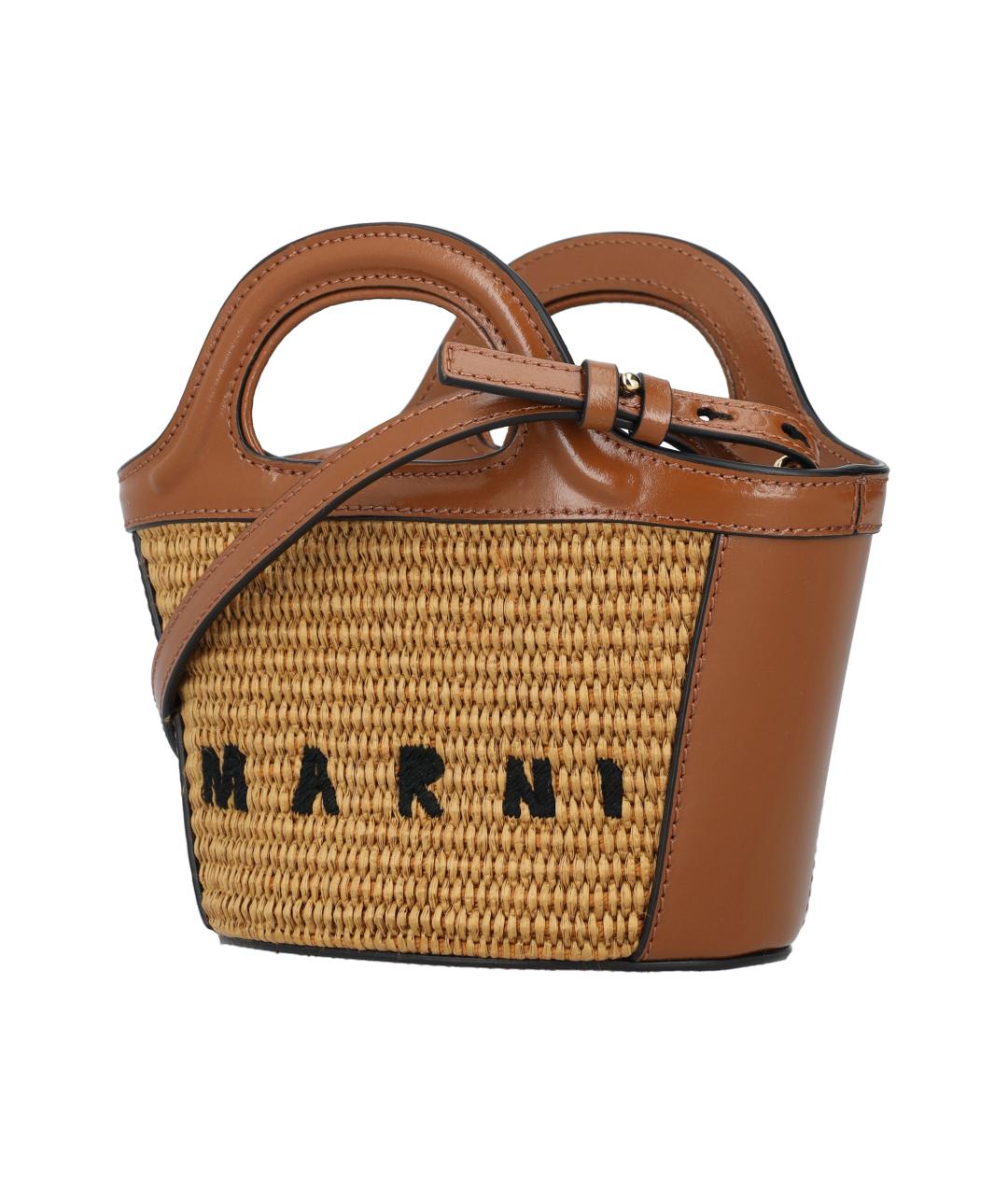 MARNI Коричневая хлопковая сумка с короткими ручками, фото 3