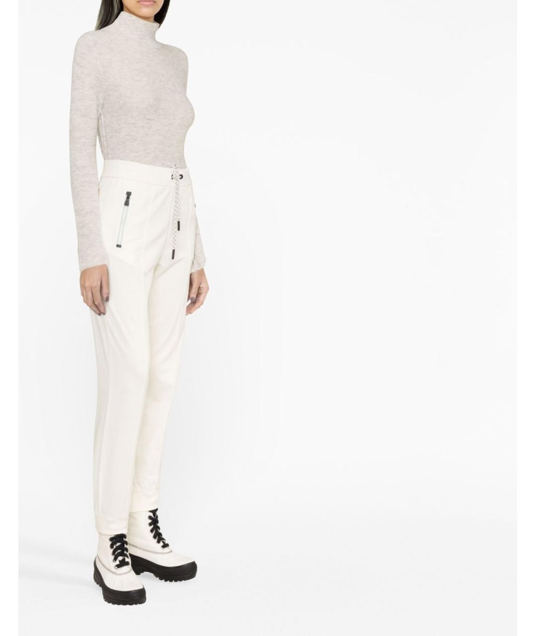 MONCLER Белые хлопковые прямые брюки, фото 3