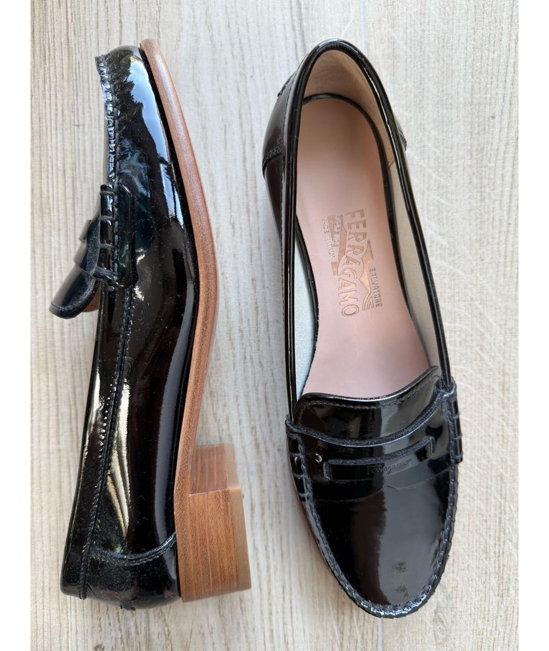 FERRAGAMO Черные лоферы из лакированной кожи, фото 6