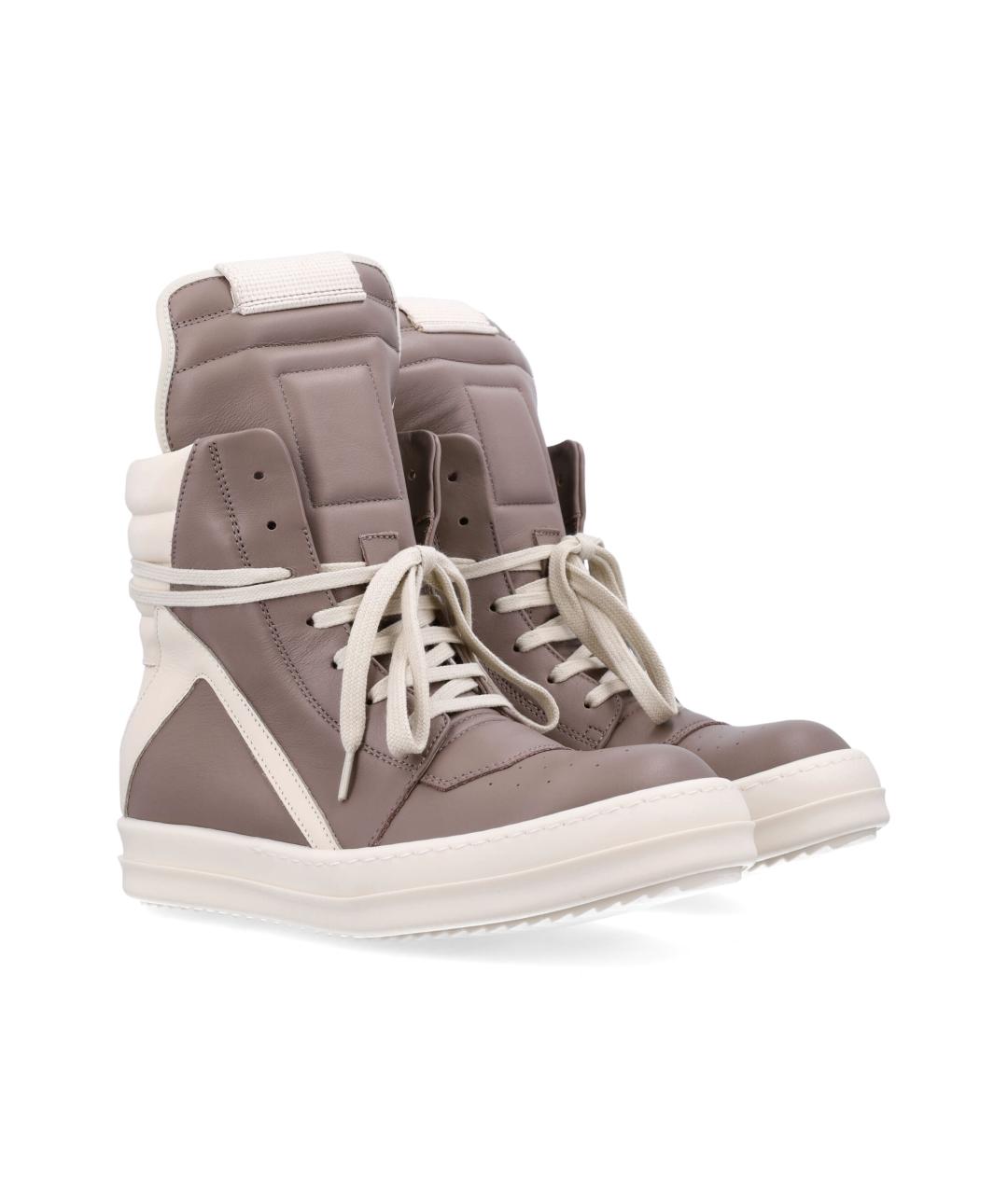 RICK OWENS Коричневые кожаные кроссовки, фото 2