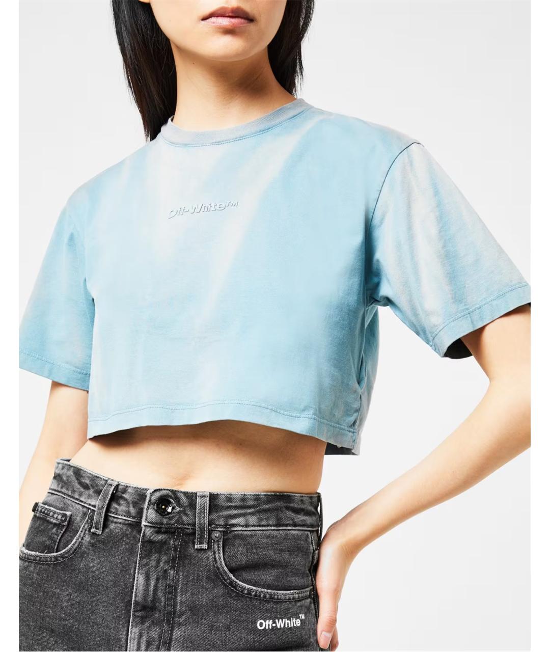 OFF-WHITE Голубая хлопковая футболка, фото 5