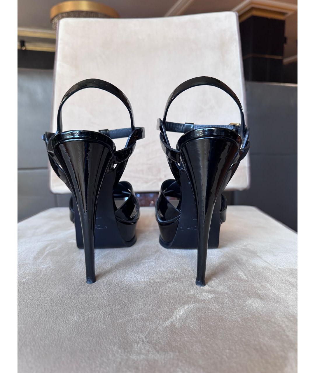 SAINT LAURENT Черные босоножки из лакированной кожи, фото 4