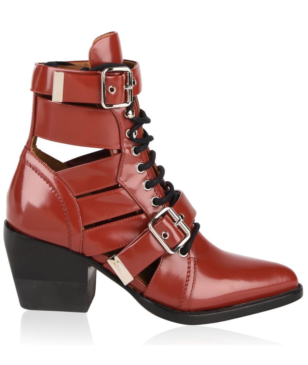CHLOE Бордовые кожаные ботинки, фото 1