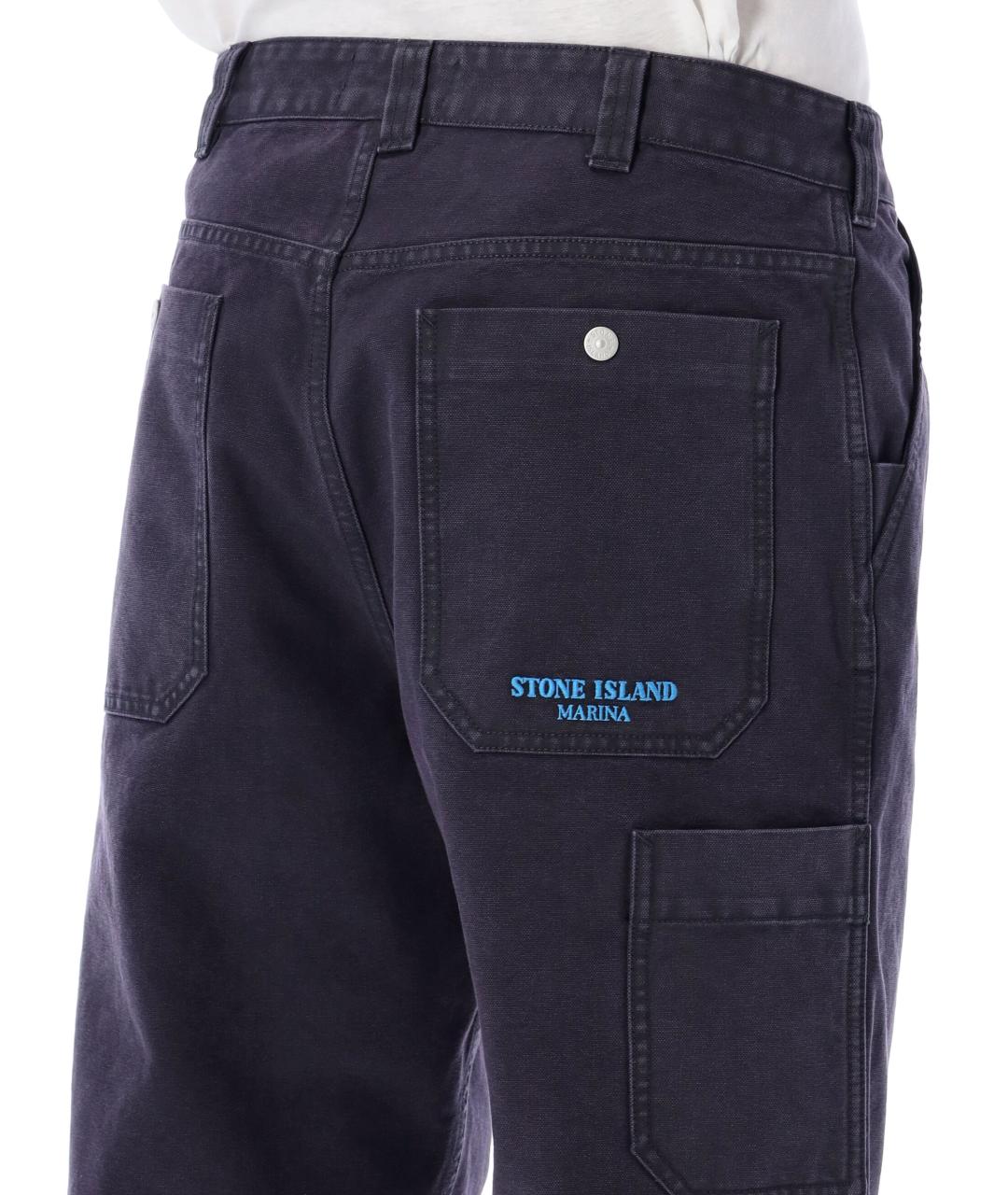 STONE ISLAND Темно-синие хлопковые повседневные брюки, фото 4