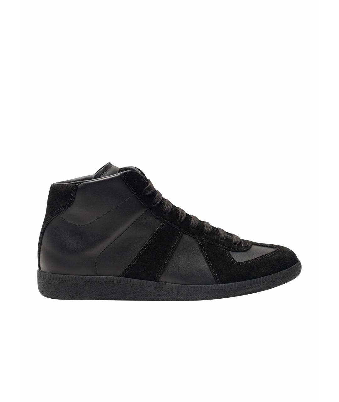 MAISON MARGIELA Черные кожаные высокие кроссовки / кеды, фото 1