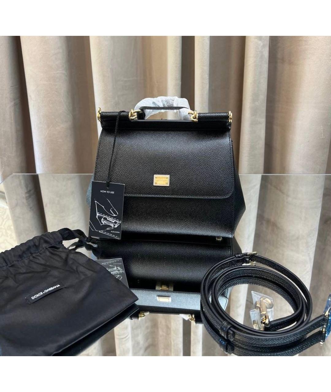 DOLCE&GABBANA Черная кожаная сумка с короткими ручками, фото 8