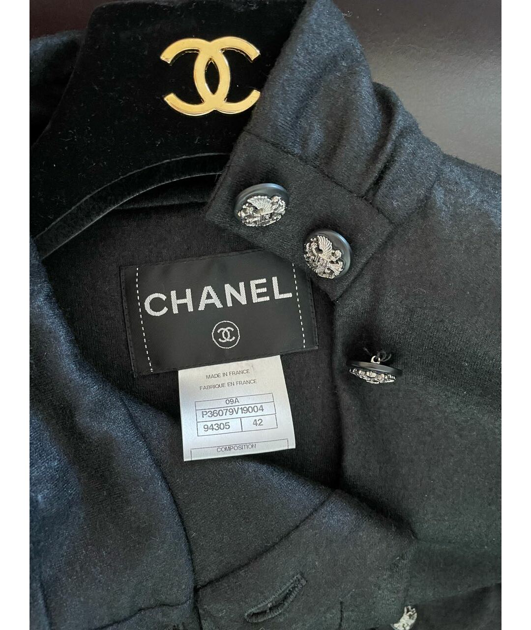 CHANEL Антрацитовый шерстяной костюм с брюками, фото 3