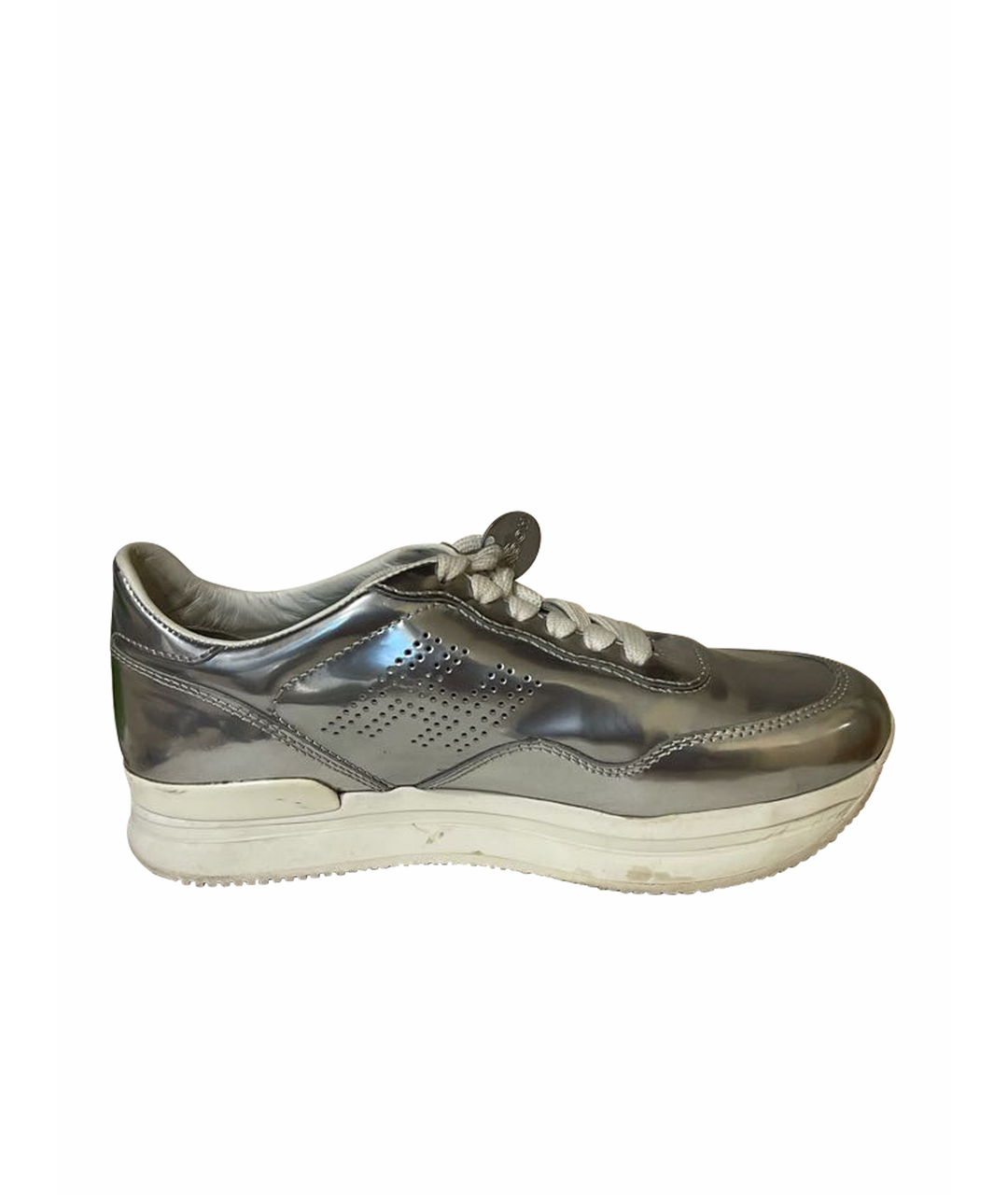 HOGAN Серебряные кроссовки из лакированной кожи, фото 1