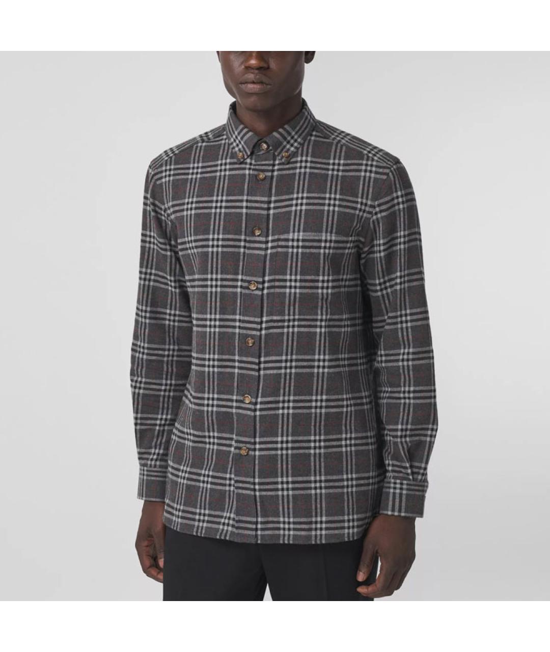 BURBERRY Серая хлопковая кэжуал рубашка, фото 4