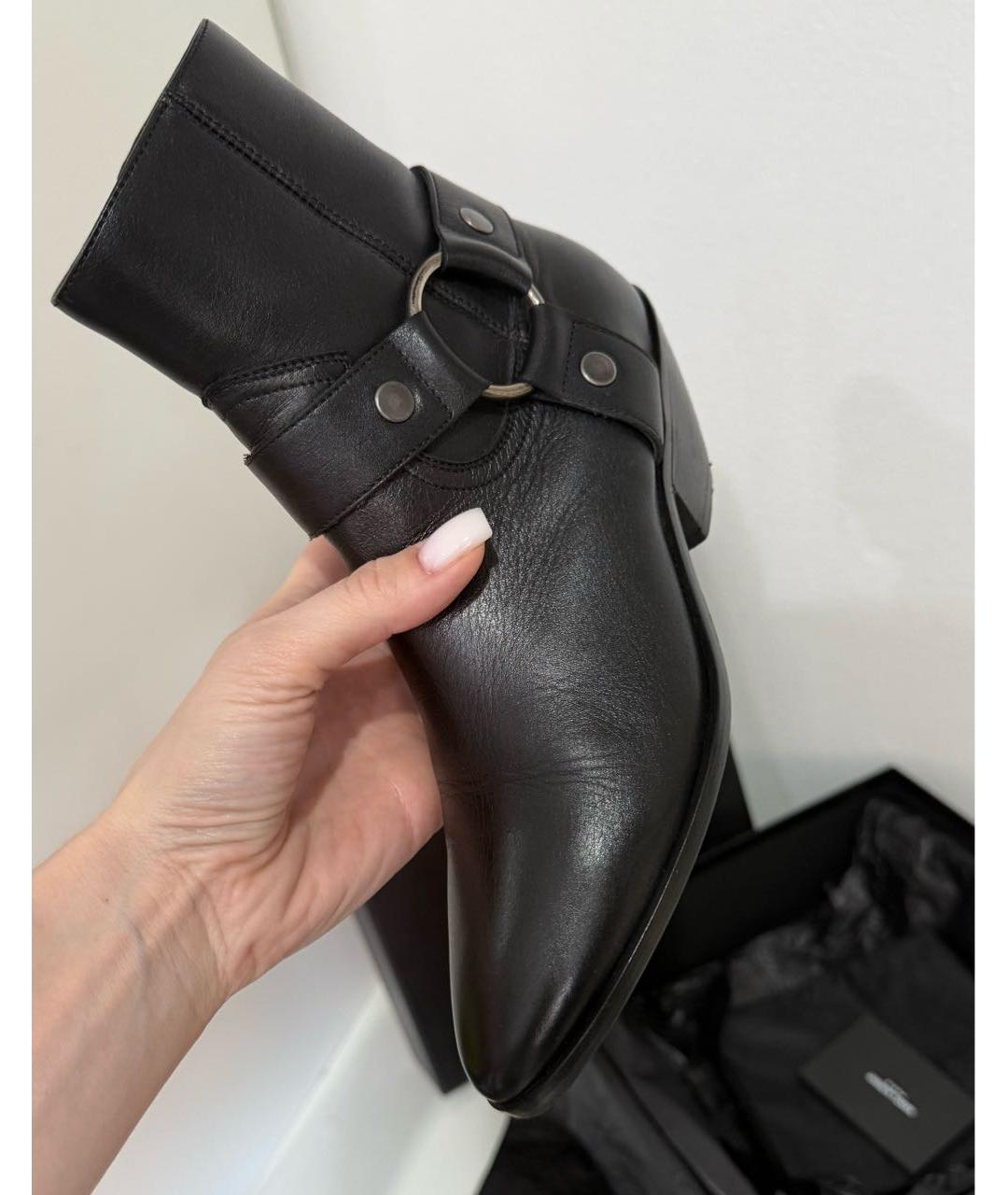 SAINT LAURENT Черные кожаные полусапоги, фото 4