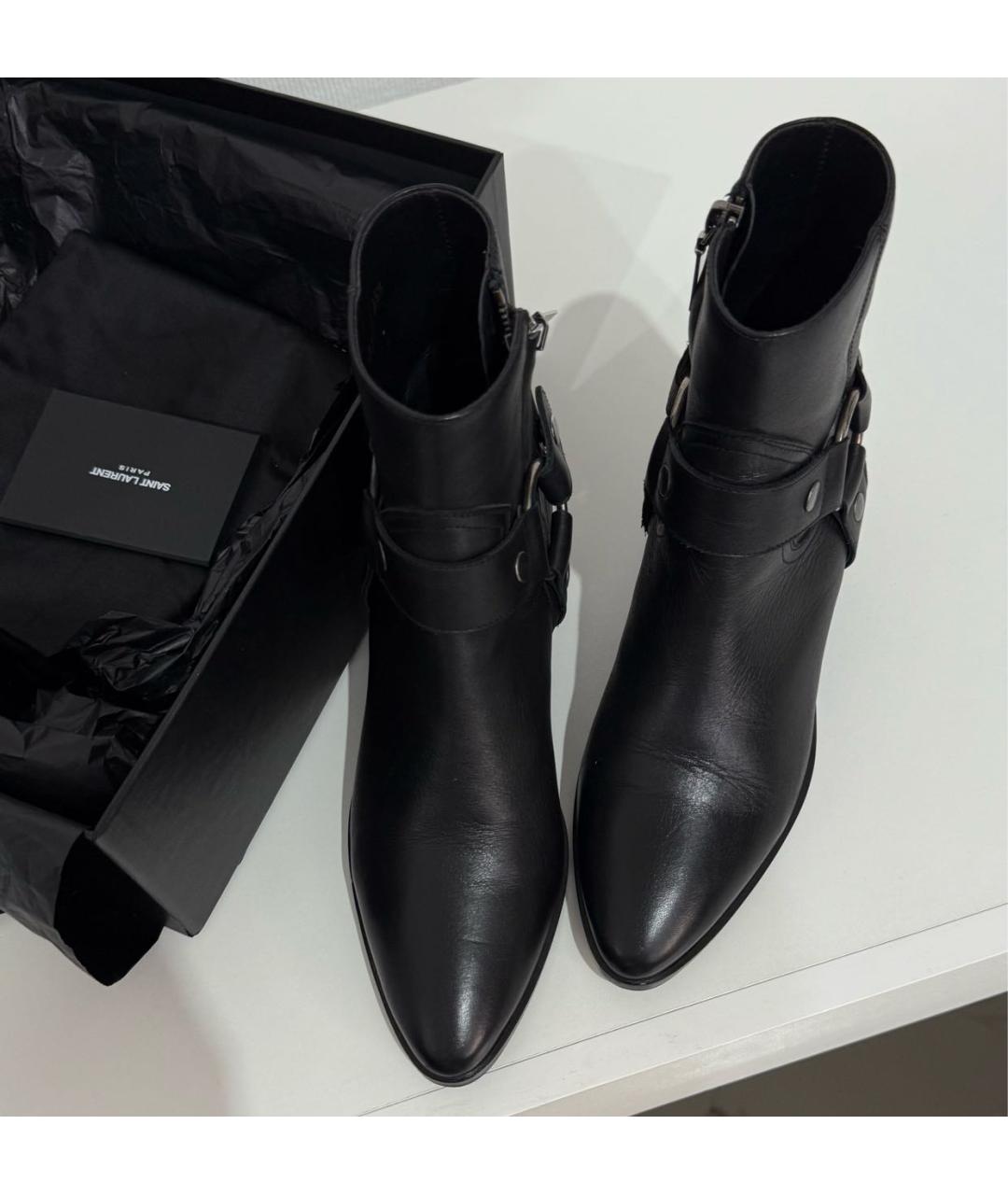 SAINT LAURENT Черные кожаные полусапоги, фото 2