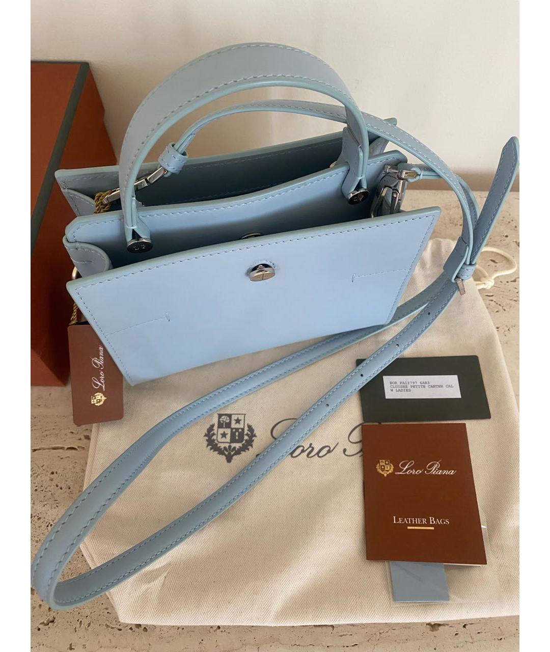 LORO PIANA Голубая кожаная сумка с короткими ручками, фото 6