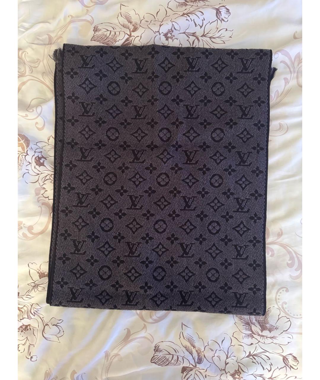 LOUIS VUITTON Антрацитовый шерстяной шарф, фото 4