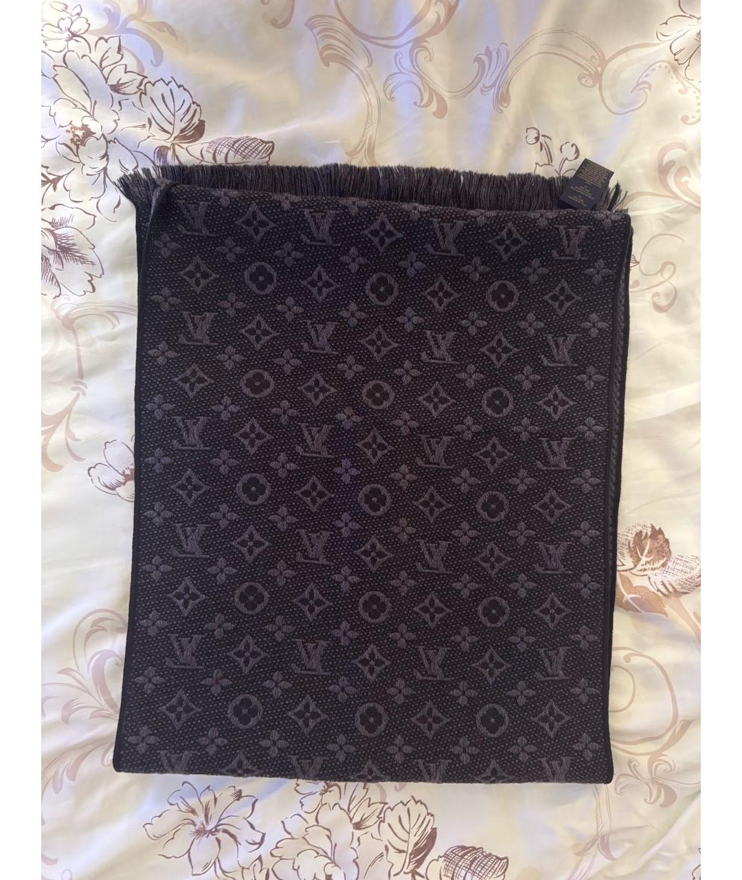 LOUIS VUITTON Антрацитовый шерстяной шарф, фото 2