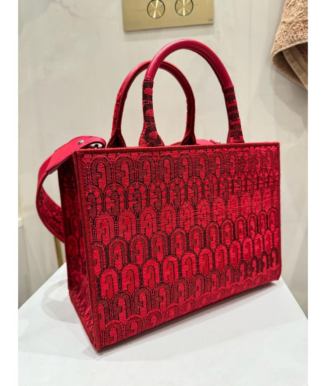 FURLA Красная тканевая сумка тоут, фото 4