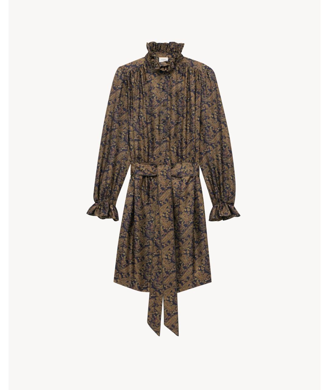 SAINT LAURENT Мульти шелковое повседневное платье, фото 7