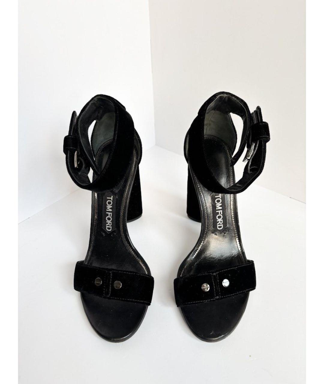 TOM FORD Черные бархатные босоножки, фото 4