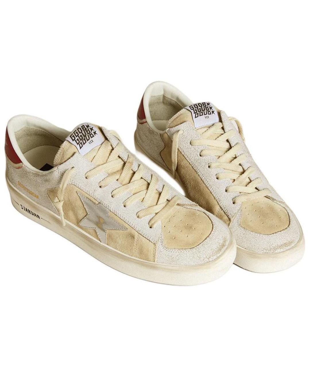 GOLDEN GOOSE Бежевые кожаные низкие кроссовки / кеды, фото 3