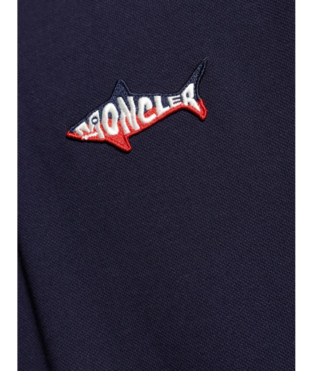 MONCLER Темно-синее хлопковое поло с коротким рукавом, фото 5