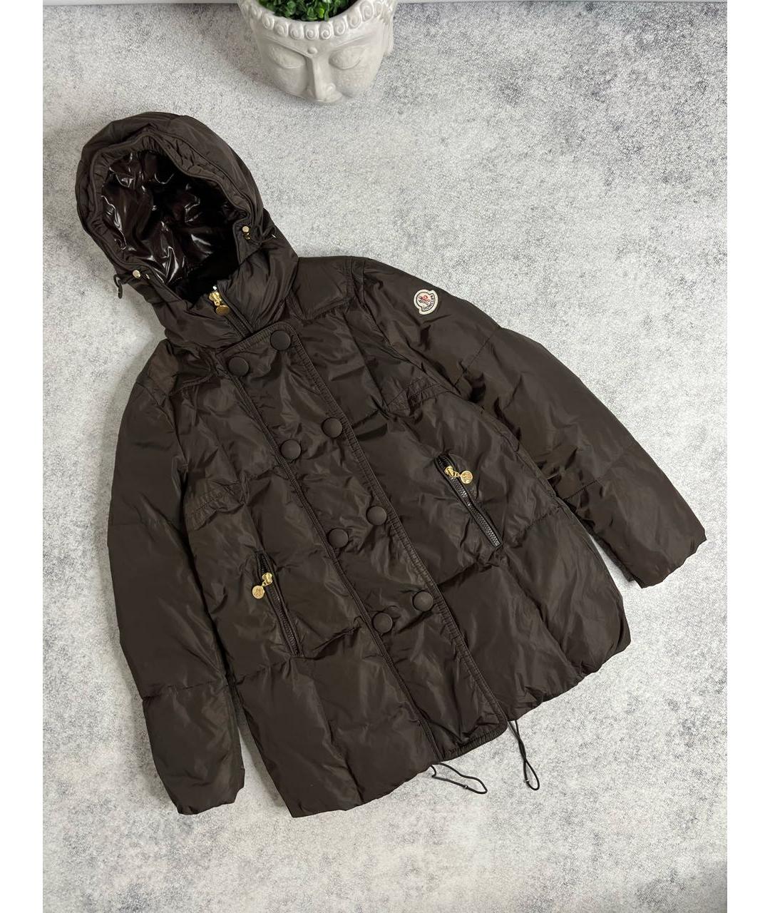MONCLER Коричневый полиэстеровый пуховик, фото 9