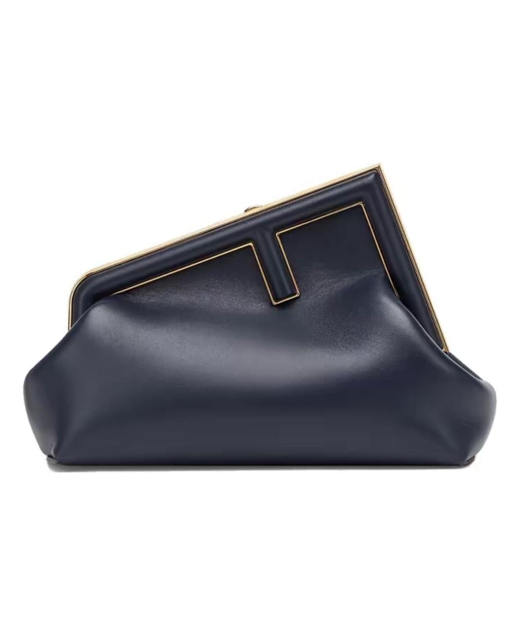 FENDI Темно-синяя кожаная сумка с короткими ручками, фото 1