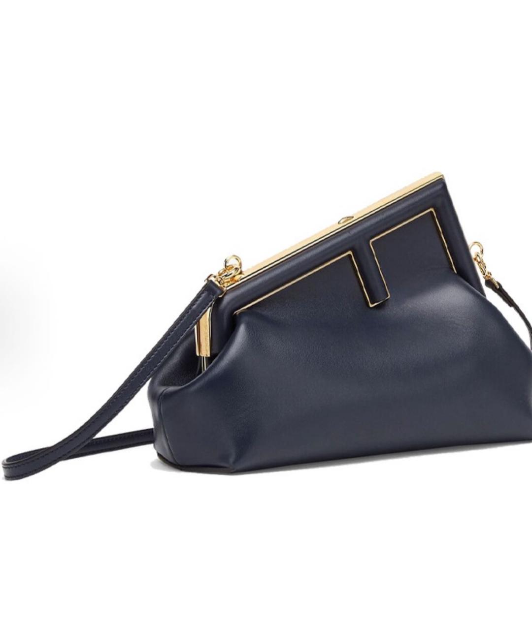 FENDI Темно-синяя кожаная сумка с короткими ручками, фото 2