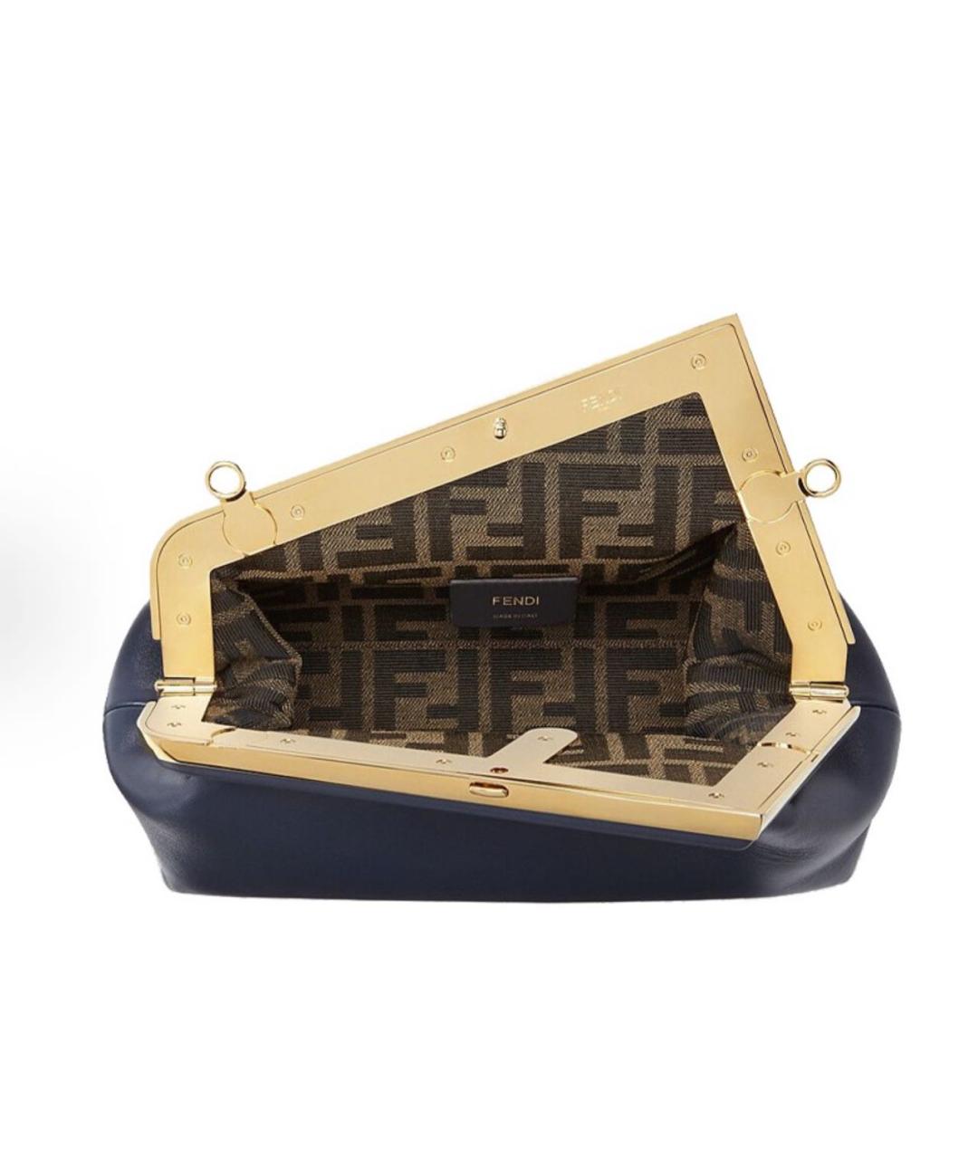 FENDI Темно-синяя кожаная сумка с короткими ручками, фото 4