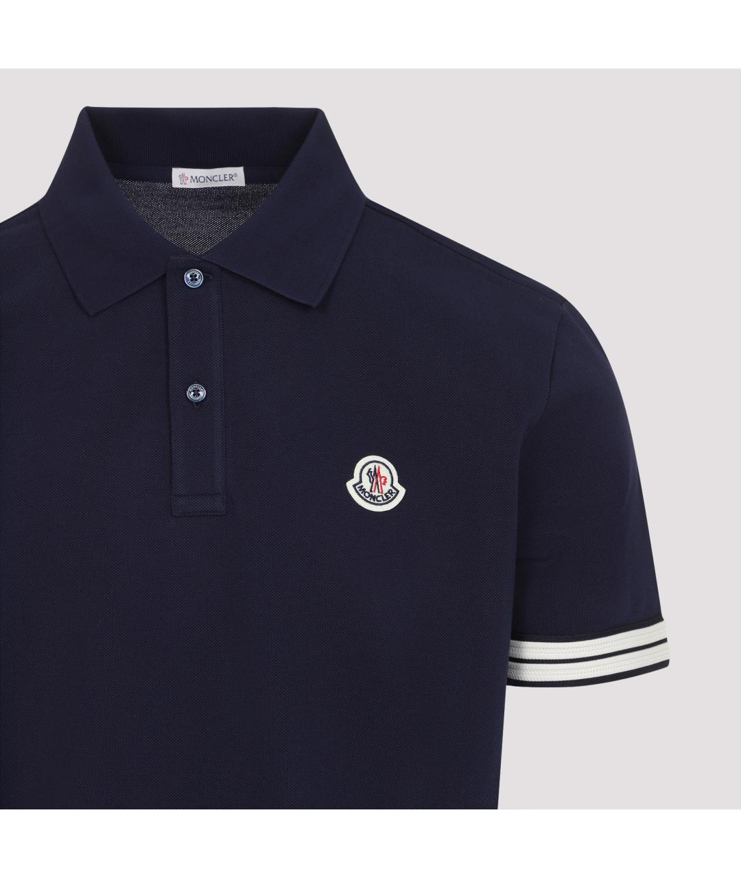 MONCLER Темно-синее хлопковое поло с коротким рукавом, фото 4