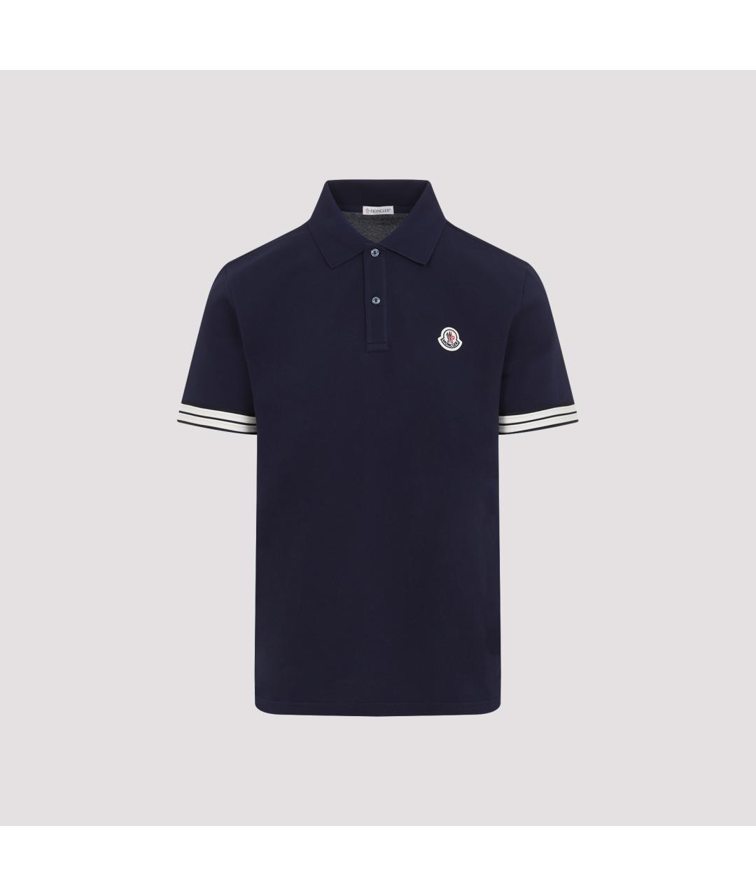 MONCLER Темно-синее хлопковое поло с коротким рукавом, фото 2