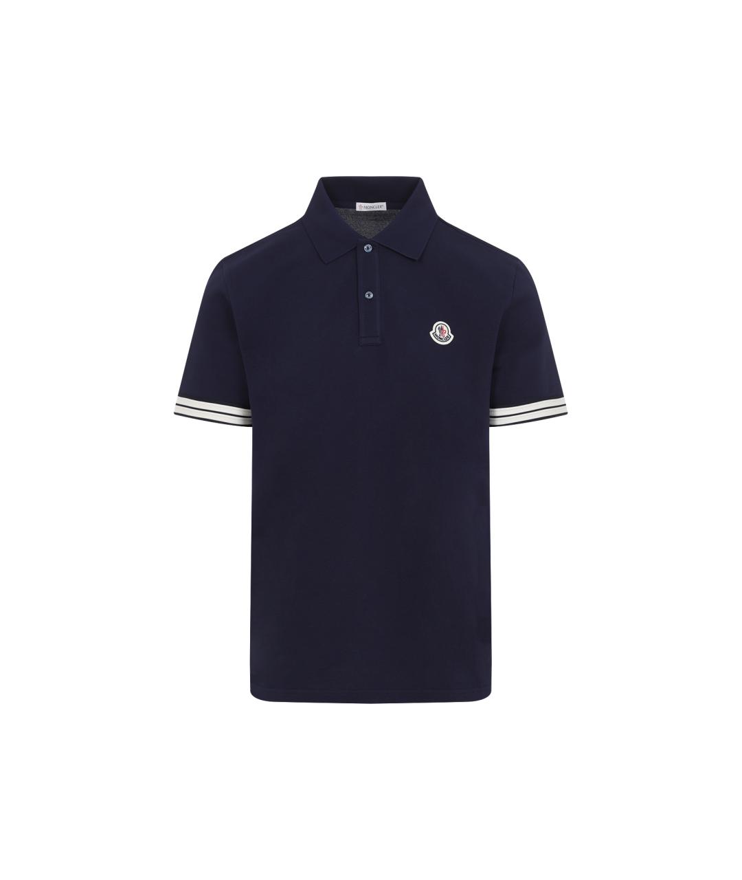 MONCLER Темно-синее хлопковое поло с коротким рукавом, фото 1