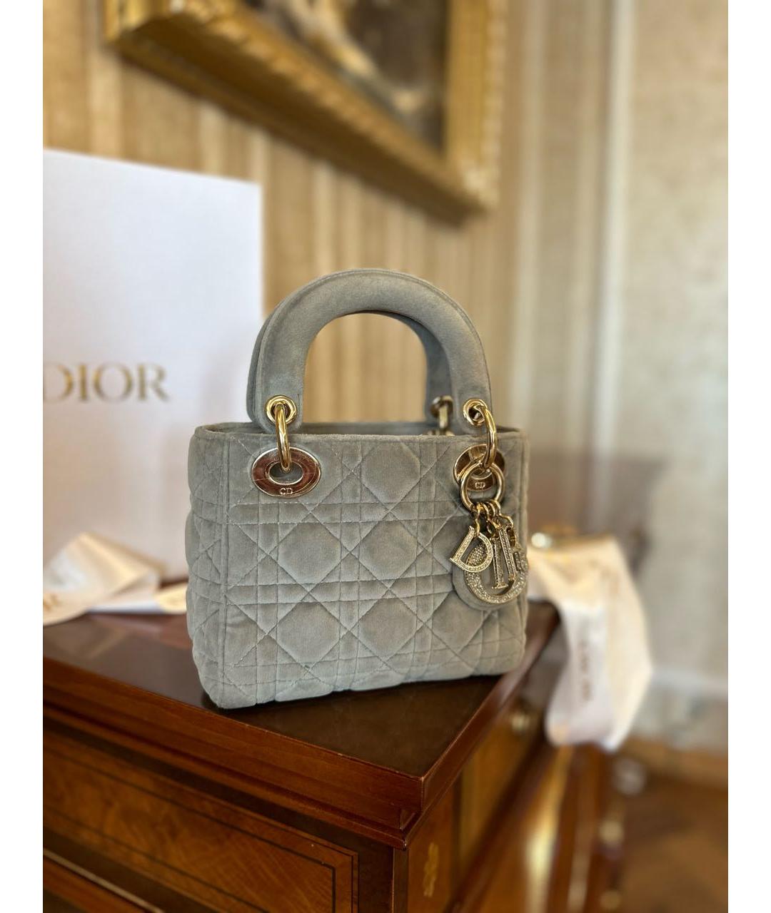 CHRISTIAN DIOR Серая бархатная сумка с короткими ручками, фото 4