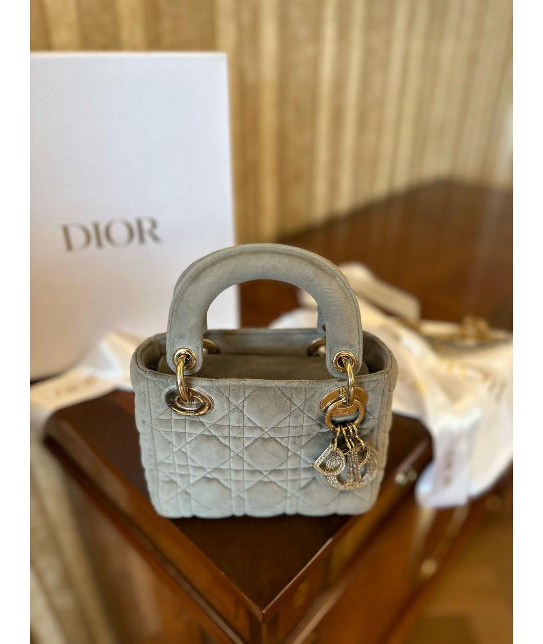 CHRISTIAN DIOR Серая бархатная сумка с короткими ручками, фото 6