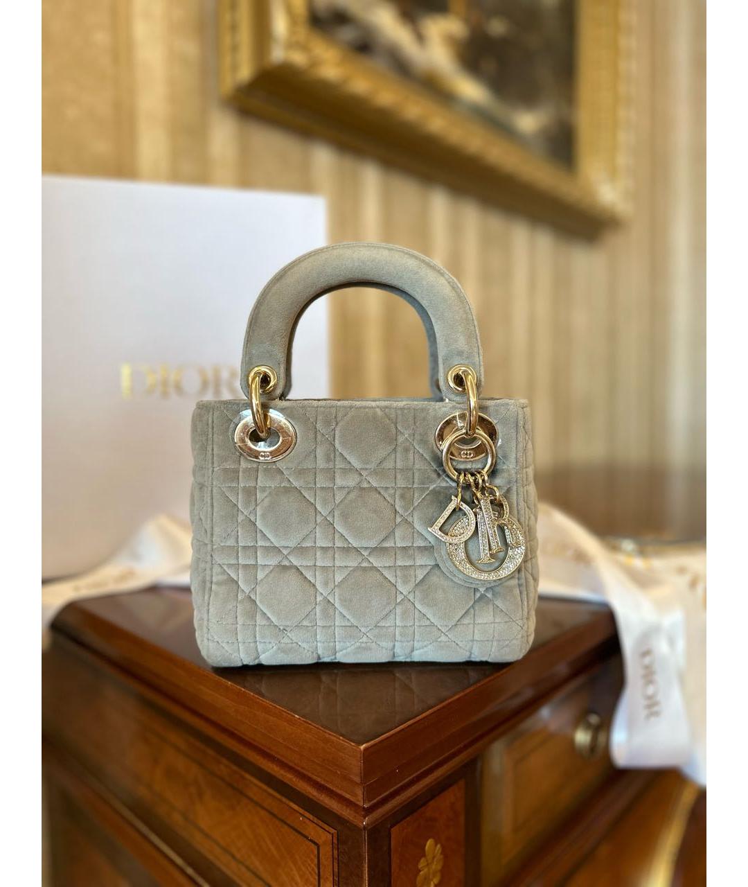 CHRISTIAN DIOR Серая бархатная сумка с короткими ручками, фото 2