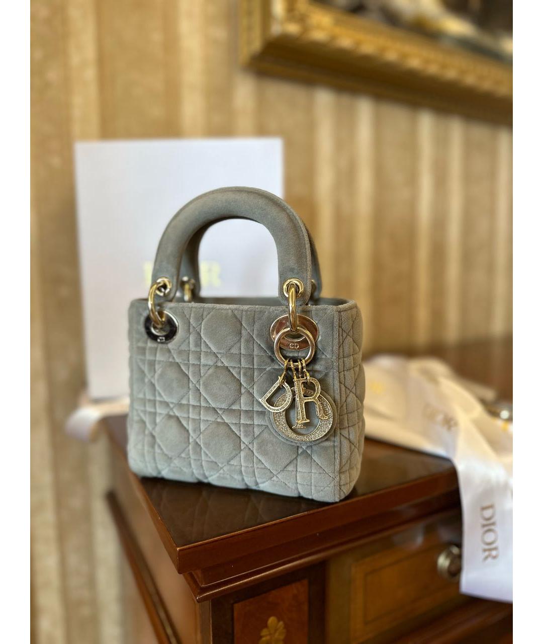 CHRISTIAN DIOR Серая бархатная сумка с короткими ручками, фото 3