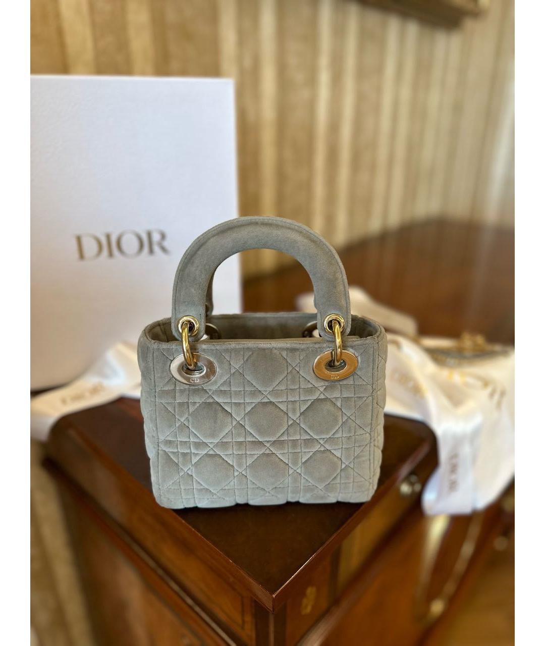 CHRISTIAN DIOR Серая бархатная сумка с короткими ручками, фото 8