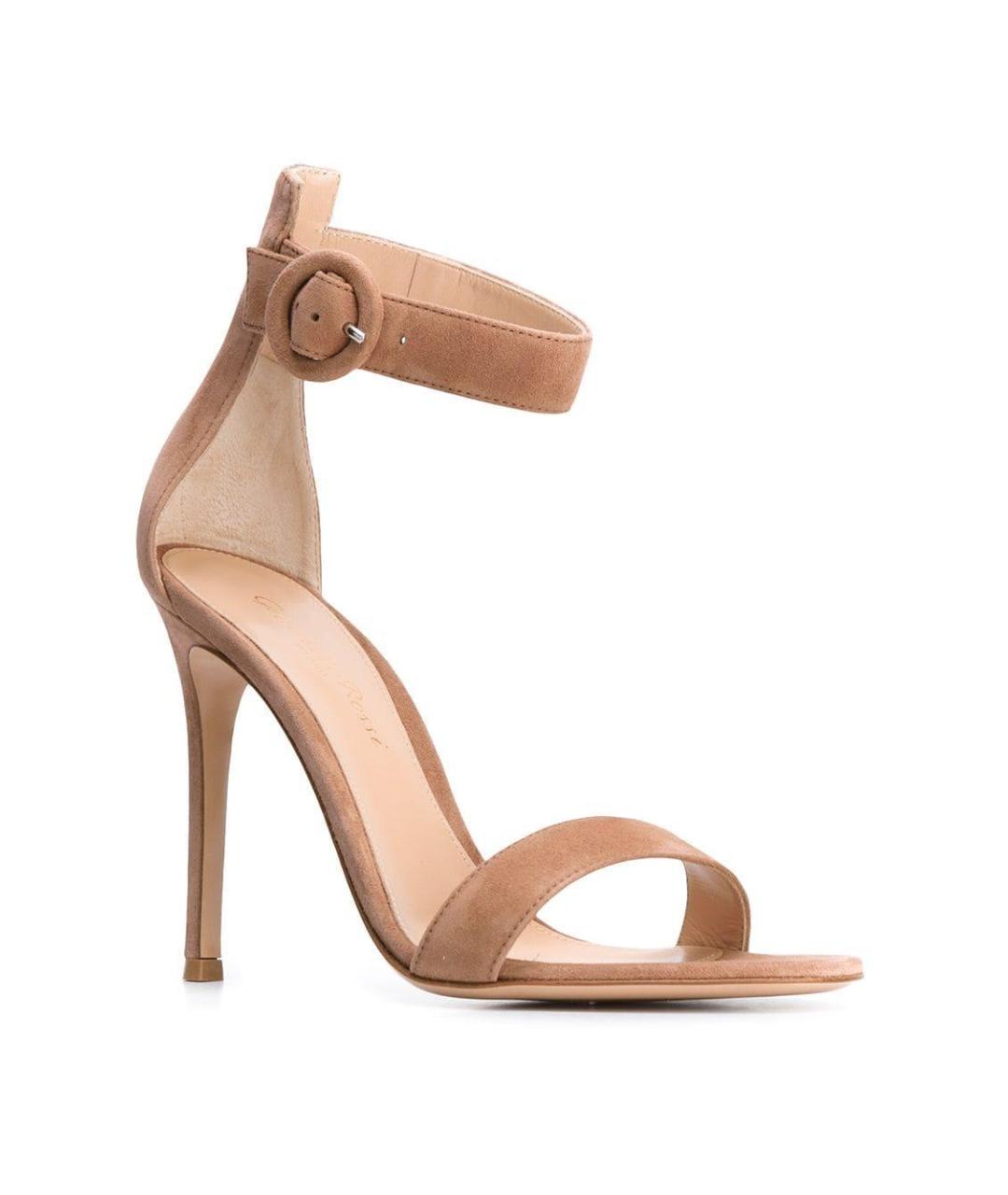 GIANVITO ROSSI Бежевые бархатные босоножки, фото 2
