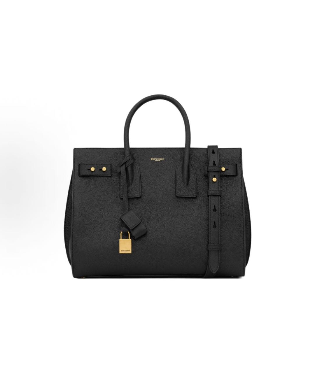 SAINT LAURENT Черная кожаная сумка тоут, фото 7