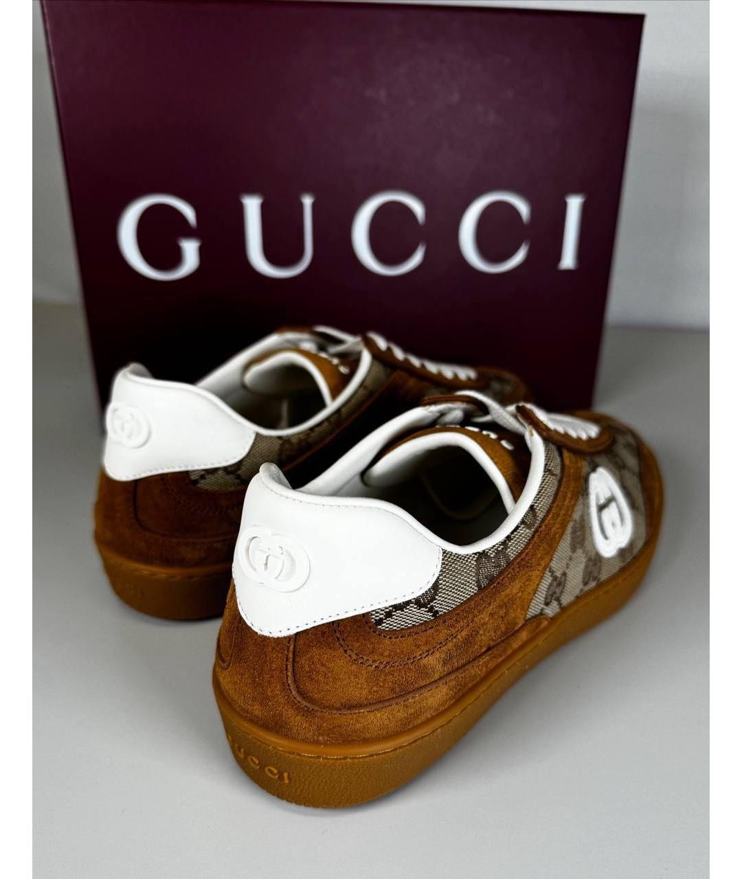 GUCCI Коричневые замшевые низкие кроссовки / кеды, фото 3