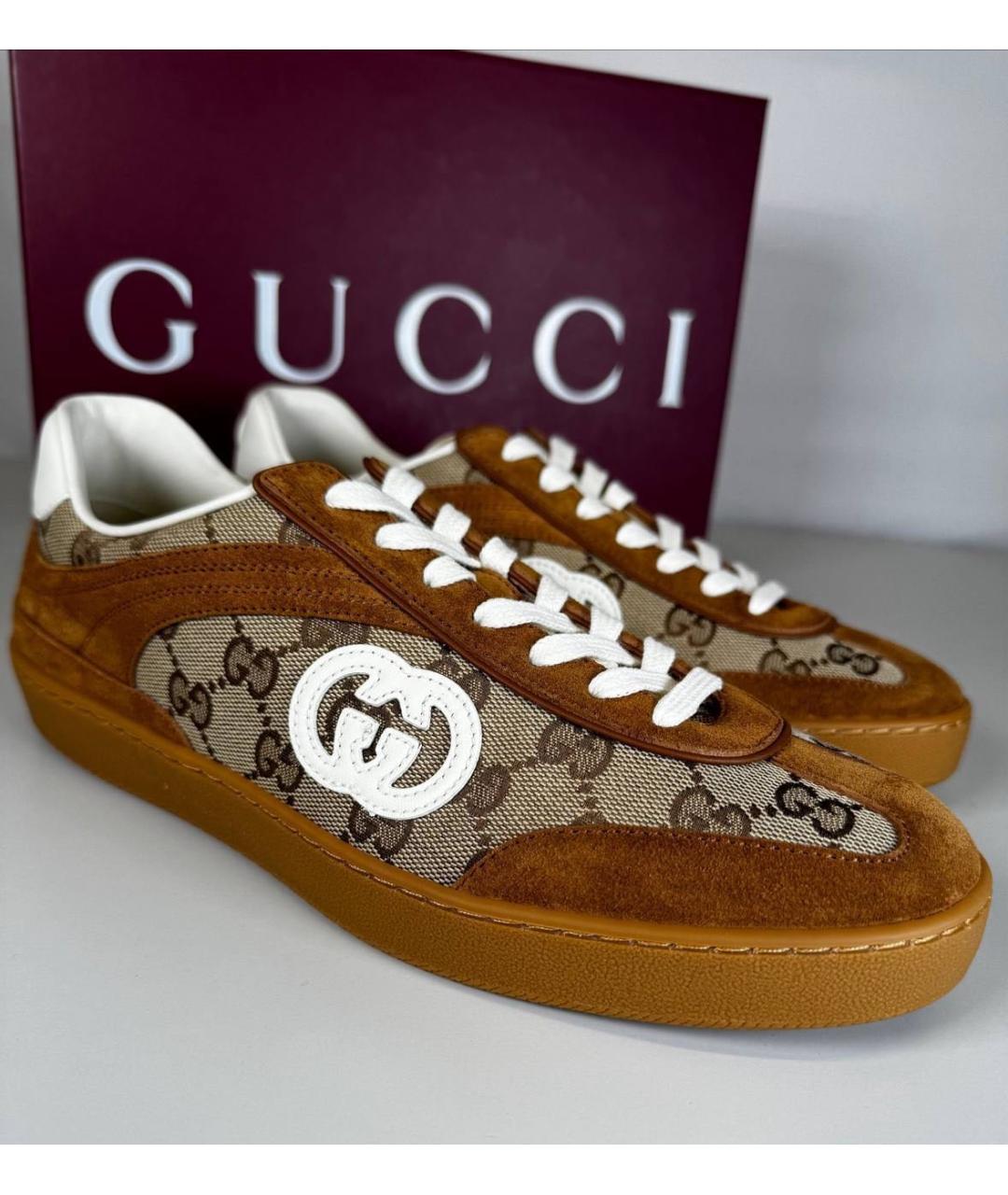 GUCCI Коричневые замшевые низкие кроссовки / кеды, фото 5