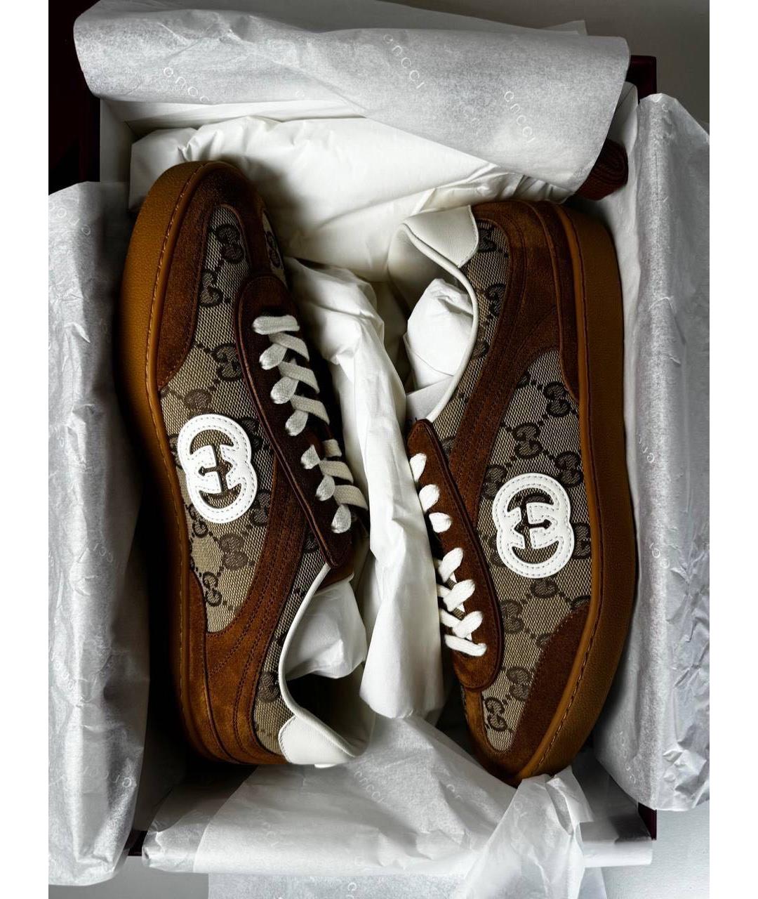 GUCCI Коричневые замшевые низкие кроссовки / кеды, фото 4