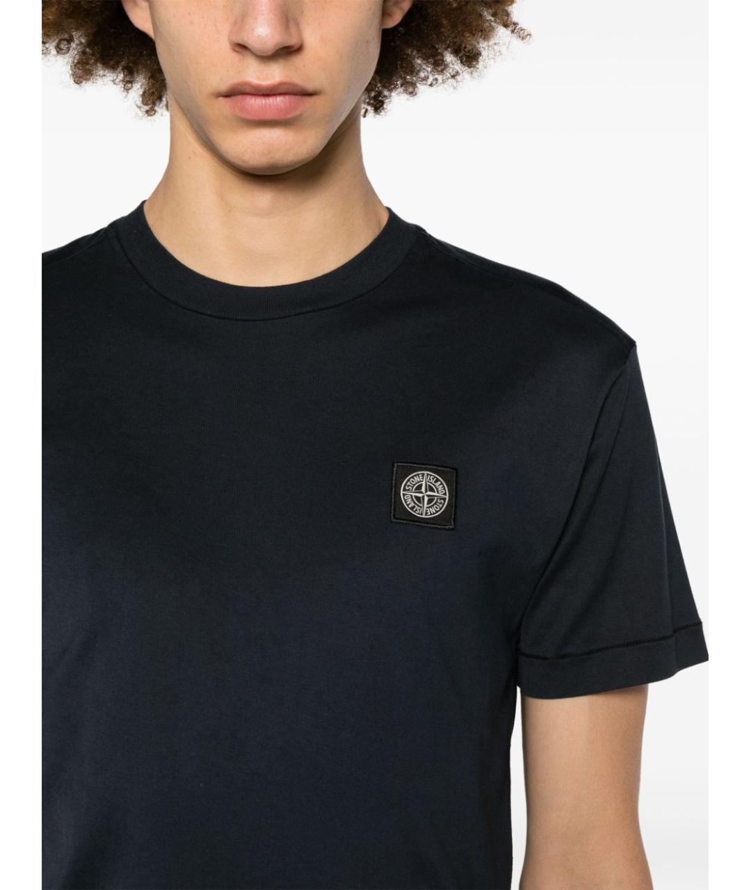 STONE ISLAND Темно-синяя хлопковая футболка, фото 2