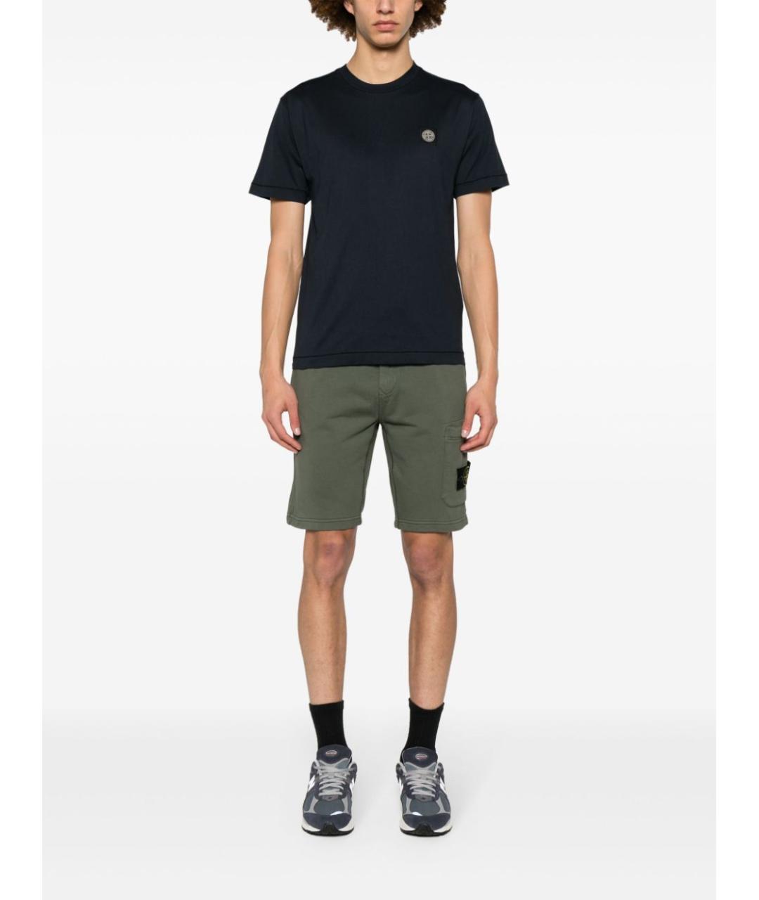 STONE ISLAND Темно-синяя хлопковая футболка, фото 4