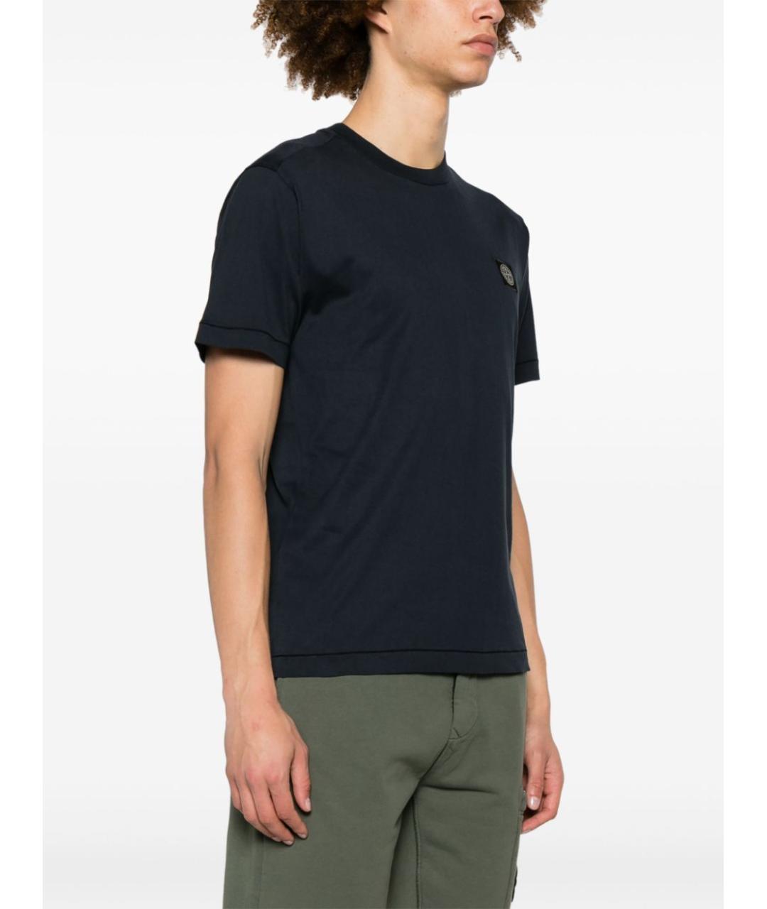 STONE ISLAND Темно-синяя хлопковая футболка, фото 5