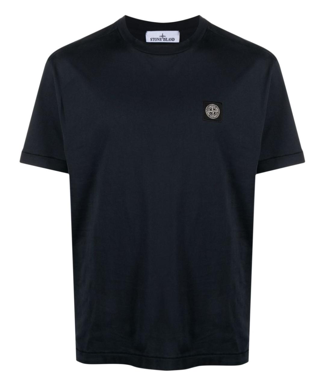 STONE ISLAND Темно-синяя хлопковая футболка, фото 1