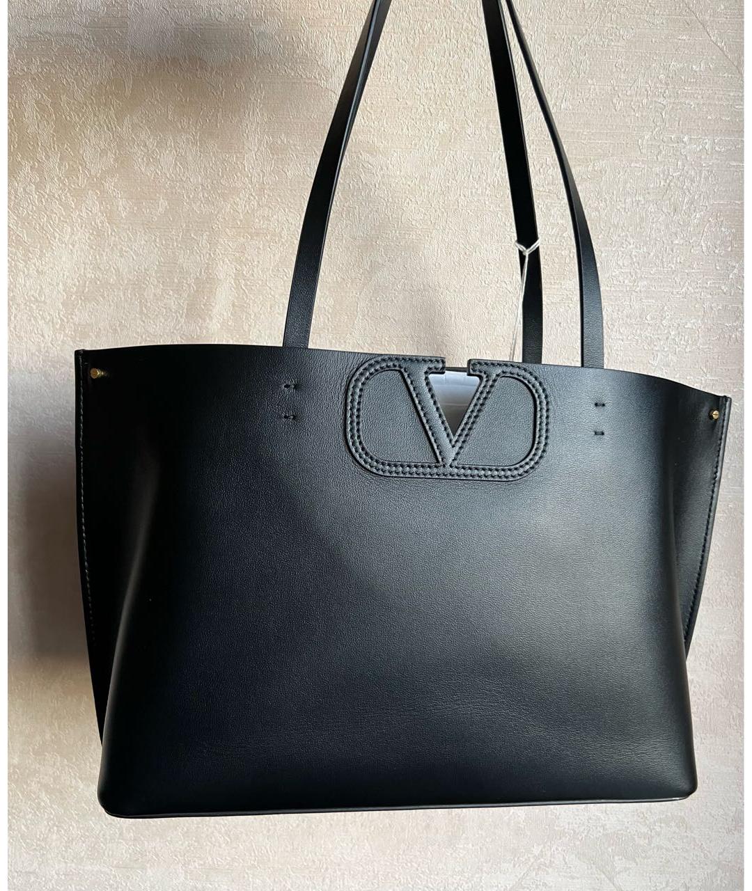 VALENTINO Черная кожаная сумка тоут, фото 5