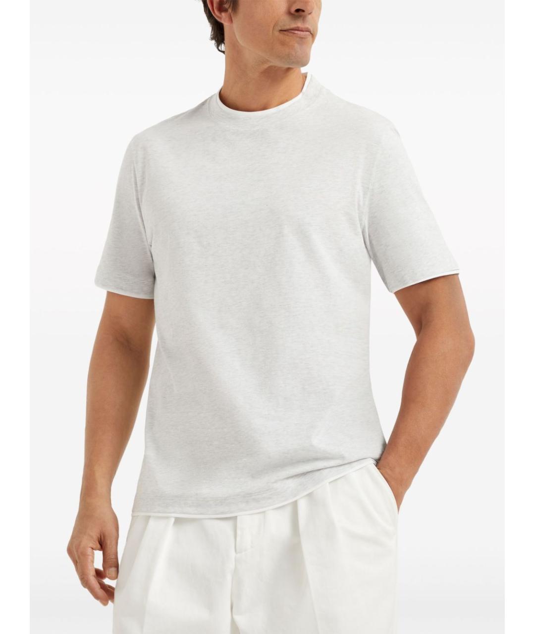 BRUNELLO CUCINELLI Серая хлопковая футболка, фото 5