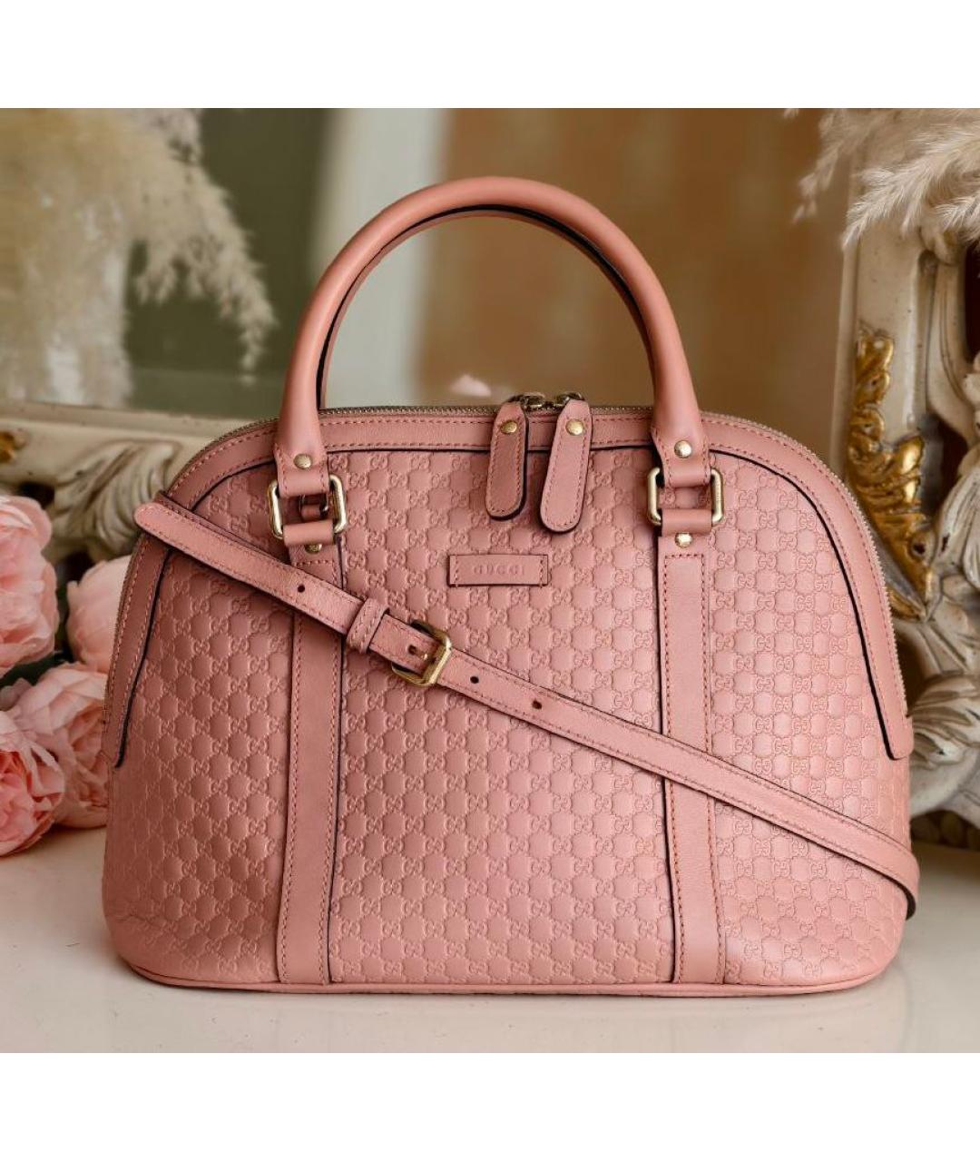GUCCI Розовая кожаная сумка с короткими ручками, фото 9