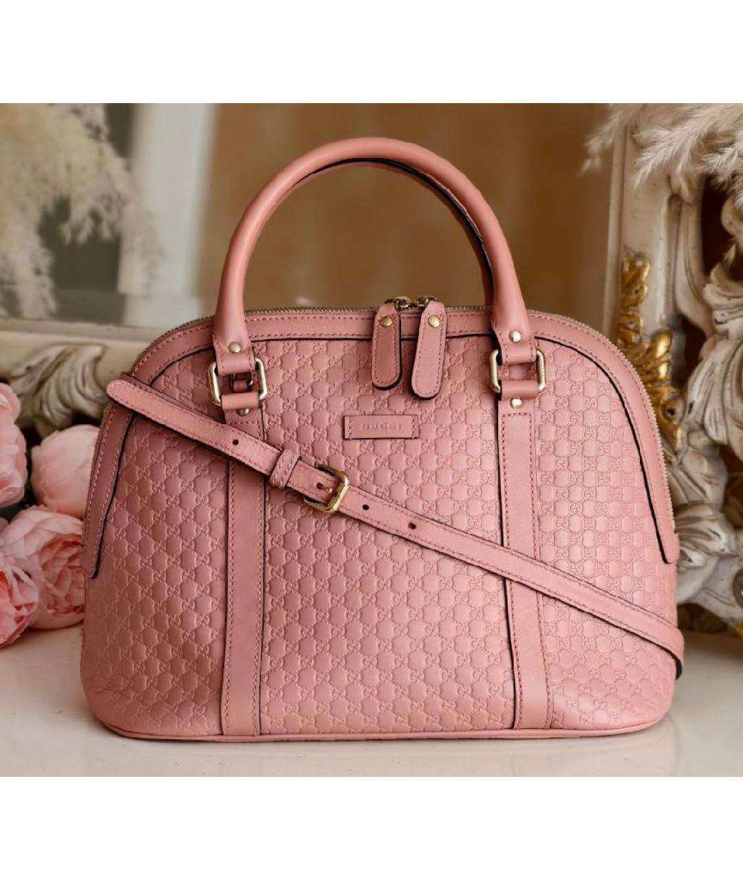 GUCCI Розовая кожаная сумка с короткими ручками, фото 2