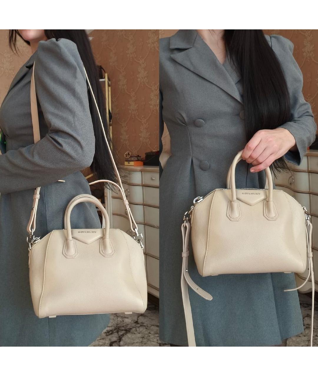 GIVENCHY Бежевая кожаная сумка с короткими ручками, фото 4