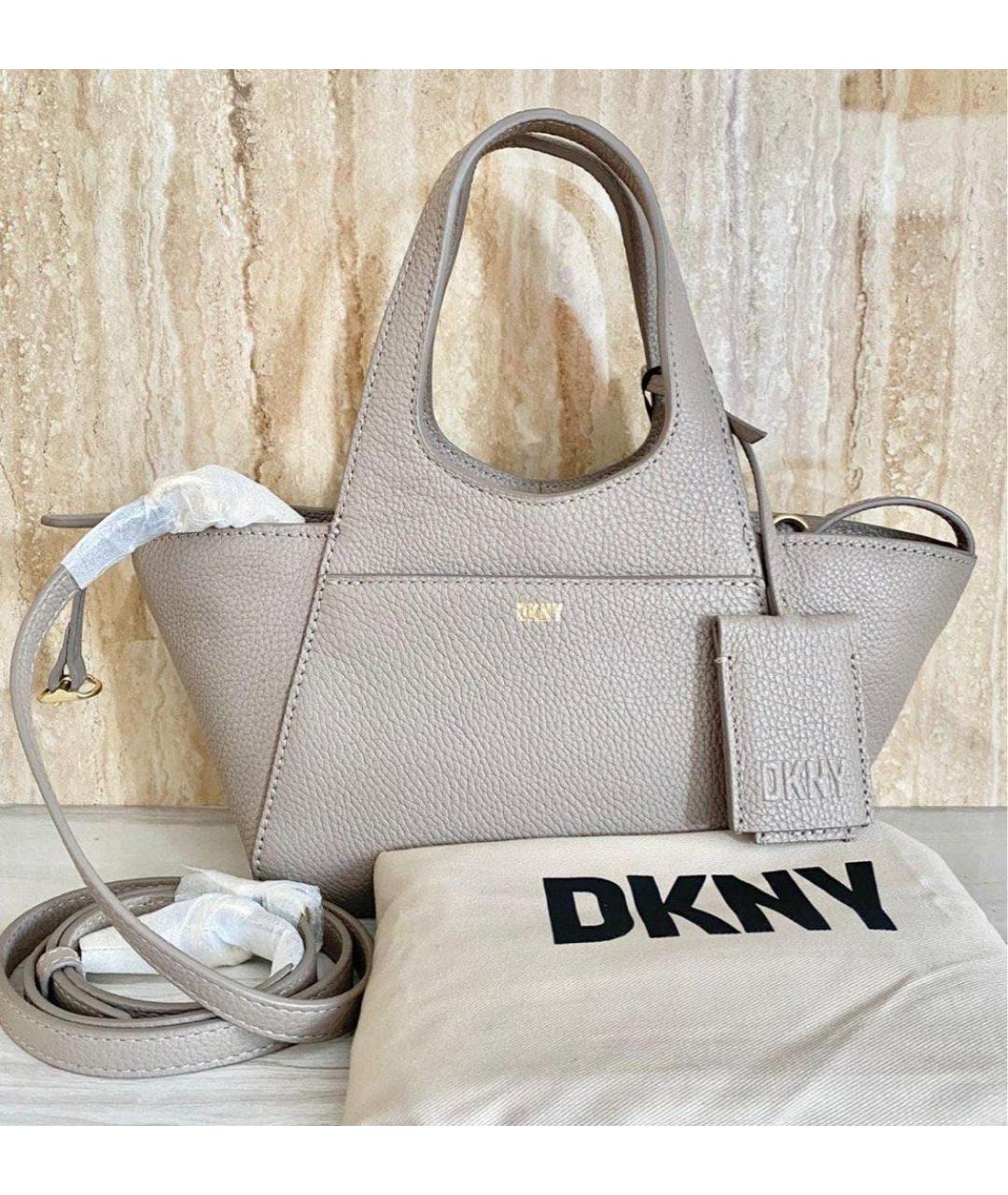 DKNY Серая кожаная сумка с короткими ручками, фото 5